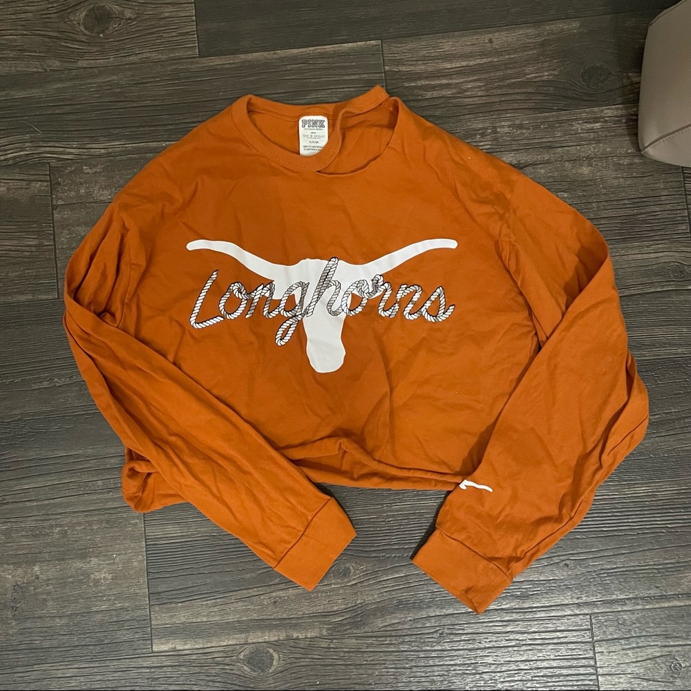 PINK Long Sleeve Crop Texas Longhorns Top